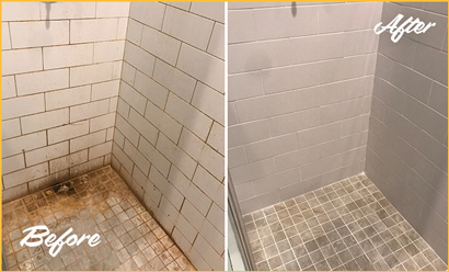 Shower Plagued With Mold and Mildew Before and After Sir Grout's Cleaning Tile and Grout Service