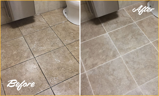 Before and After Picture of a Lincolnville Restroom Tile and Grout Cleaned to Remove Soil