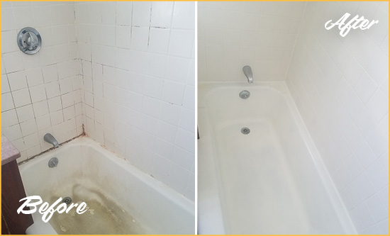 Before and After Picture of a Port Royal Bathtub Caulked to Repair Cracks