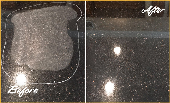 Before and After Picture of a Ridgeland Granite Stone Countertop Polished to Remove Scratches
