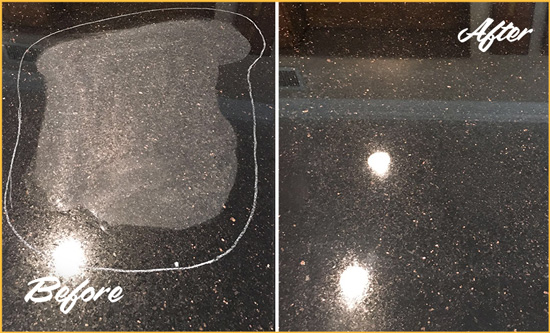 Before and After Picture of a Daniel Island Granite Stone Countertop Polished to Remove Scratches