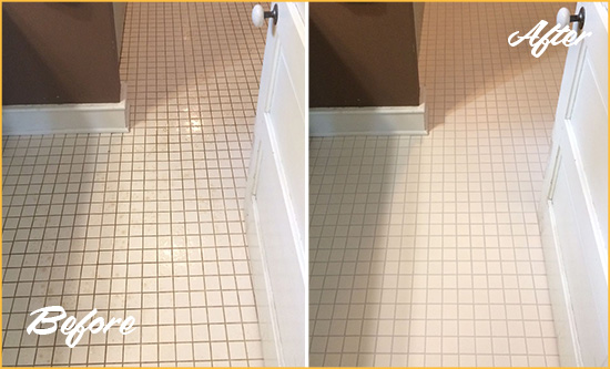 Before and After Picture of a Thunderbolt Bathroom Floor Sealed to Protect Against Liquids and Foot Traffic