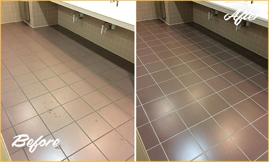 Before and After Picture of a Daniel Island Restroom Sealed to Help Protect Against Scratches