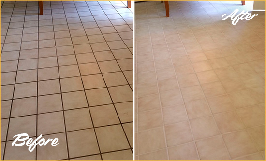 Before and After Picture of Bluffton Ceramic Tile Grout Cleaned to Remove Dirt