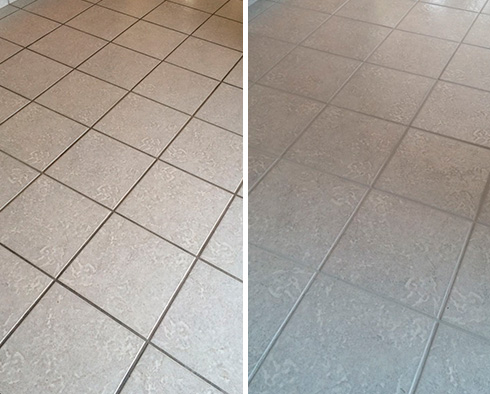 Tile Floor Before and After a Grout Cleaning in Savannah 