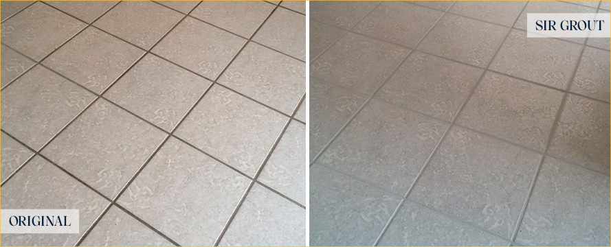 Tile Floor Before and After a Grout Cleaning in Savannah