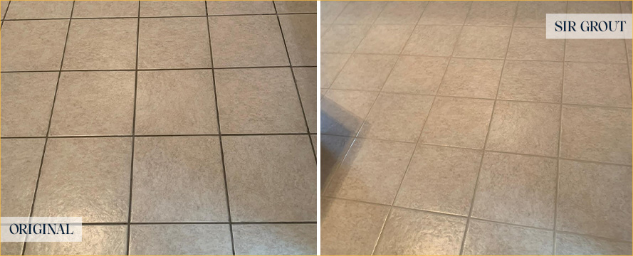 Tile Floor Before and After a Grout Sealing in Hilton Head Island