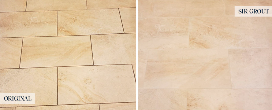 Floor Before and After a Superb Grout Recoloring in Bluffton, SC