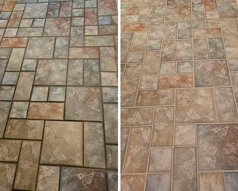 Floor Before and After a Grout Cleaning in Savannah, GA