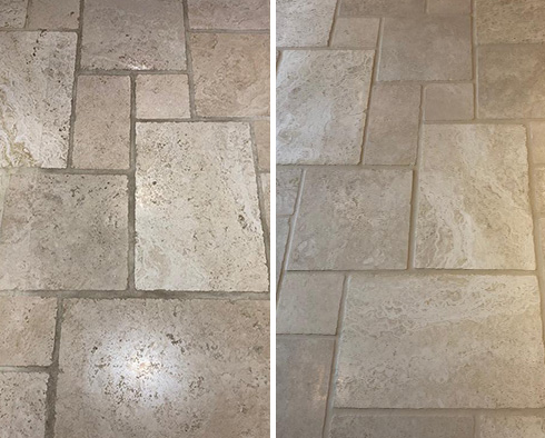 Kitchen Floor Before And After Our Savannah Stone Cleaning Services