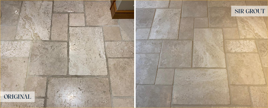 Kitchen Floor Before And After Our Savannah Stone Cleaning Services