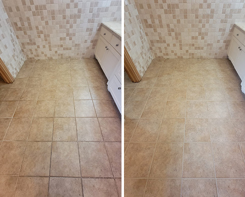 Bathroom Floor Before and After a Grout Sealing in Bluffton