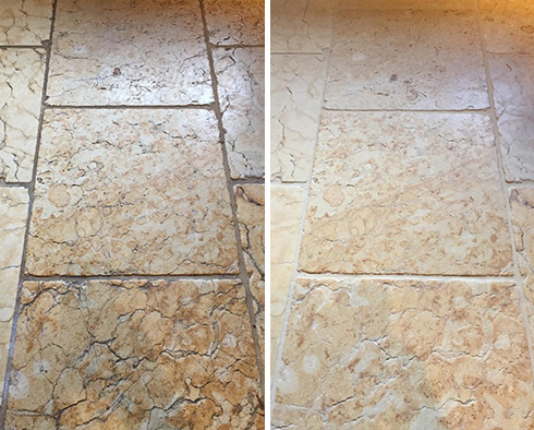 Travertine Floor Before and After Our Beaufort Stone Cleaning Service
