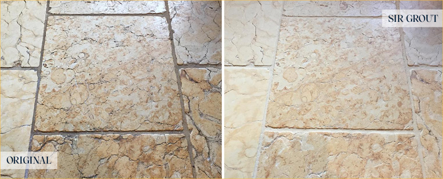 Travertine Floor Before and After Our Beaufort Stone Cleaning Service