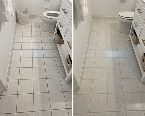 Bathroom Before and After Our Hilton Head Island Grout Recoloring Service