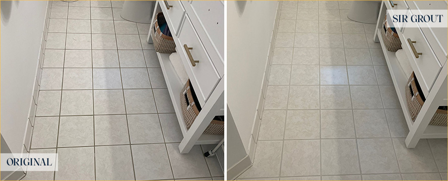 Bathroom Before and After Our Hilton Head Island Grout Recoloring Service