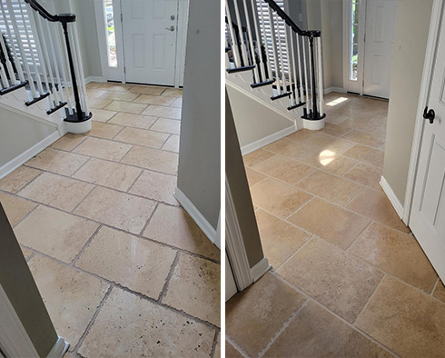 Travertine Floor Before and After a Stone Sealing in Port Royal