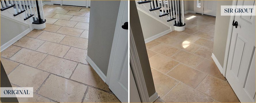 Travertine Floor Before and After a Stone Sealing in Port Royal
