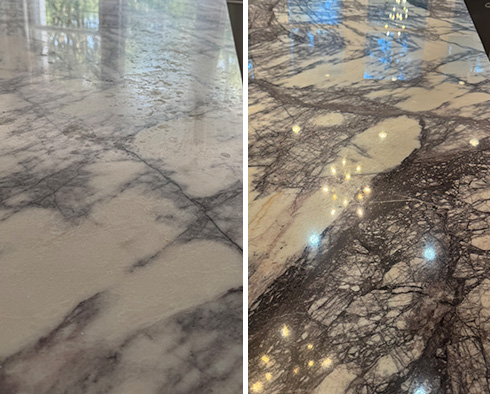 Countertop Before and After a Stone Polishing in Hilton Head Island, SC