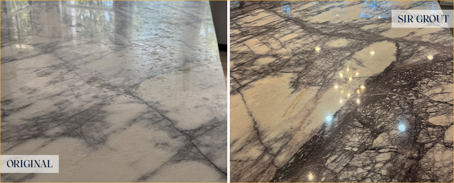 Kitchen Countertop Before and After a Stone Polishing in Hilton Head Island, SC