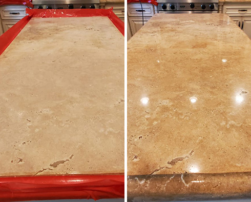 Kitchen Island Before and After Our Hilton Head Island Stone Polishing Service