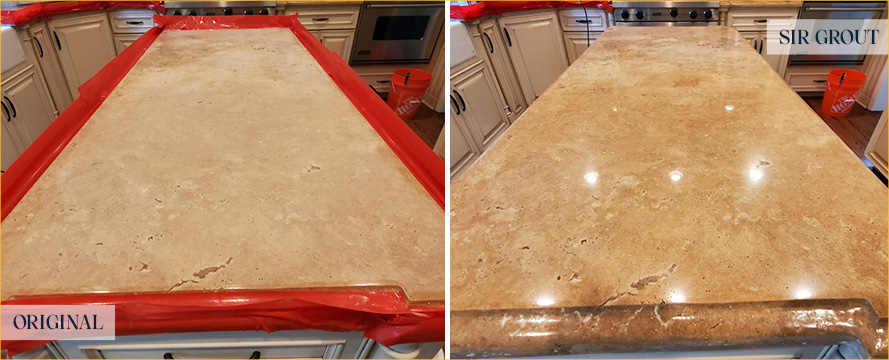 Kitchen Island Before and After Our Hilton Head Island Stone Polishing Service