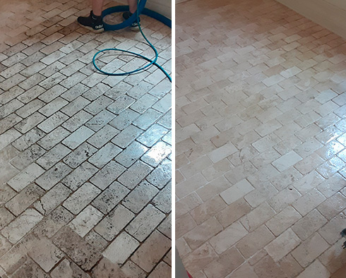Floor Before and After a Stone Cleaning in Bluffton, SC