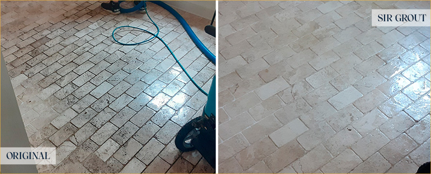 Travertine Floor Before and After a Stone Cleaning in Bluffton, SC