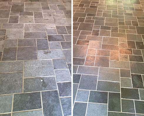 Floor Before and After a Stone Cleaning in Hilton Head Island, SC