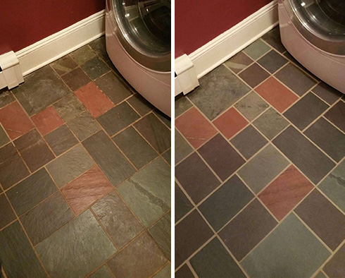 Slate Floor Before and After a Stone Cleaning in Ridgeland