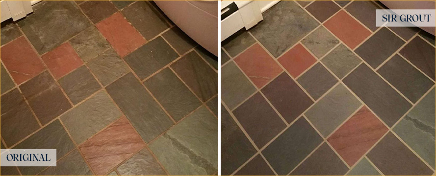 Slate Floor Before and After a Stone Cleaning in Ridgeland