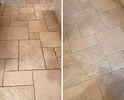 Floor Before and After a Grout Sealing in Hilton Head Island, SC