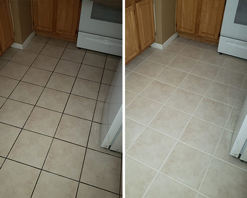 Kitchen Floor Before and After a Grout Cleaning in Beaufort