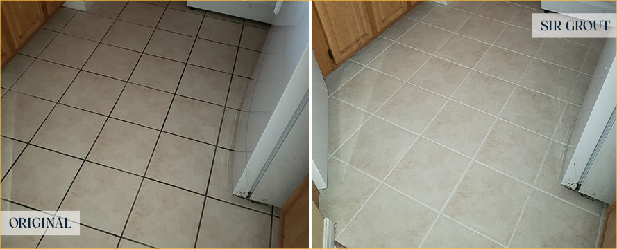 Kitchen Floor Before and After a Grout Cleaning in Beaufort