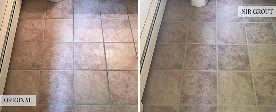 Tile Floor Before and After a Grout Sealing in Hilton Head Island