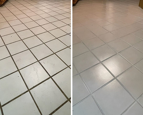Kitchen Floor Before and After Our Grout Cleaning Service