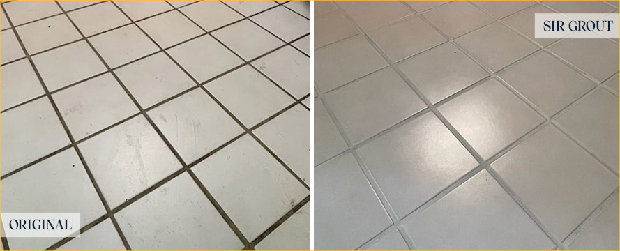 Kitchen Floor Before and After Our Grout Cleaning Service