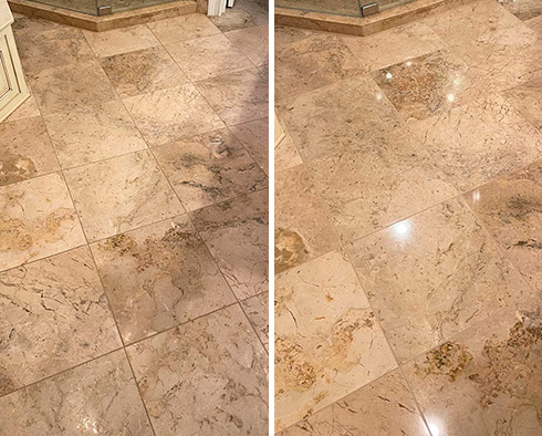 Floor Before and After a Stone Cleaning in Hilton Head Island, SC 