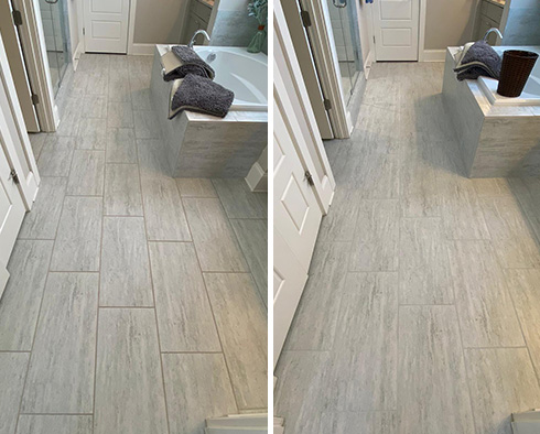 Bathroom Floor Before and After Our Bluffton Grout Sealing Service