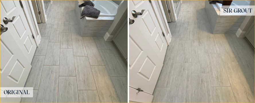 Bathroom Floor Before and After Our Bluffton Grout Sealing Service
