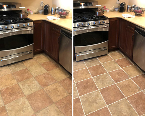 Kitchen Floor Before and After a Grout Sealing in Beaufort