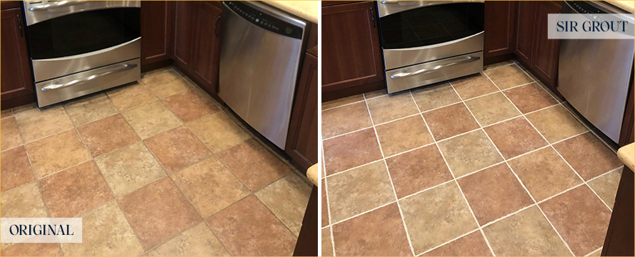 Kitchen Floor Before and After a Grout Sealing in Beaufort