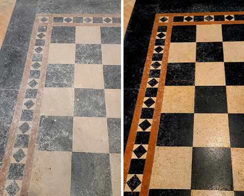 Floor Before and After a Stone Honing in Bluffton, SC