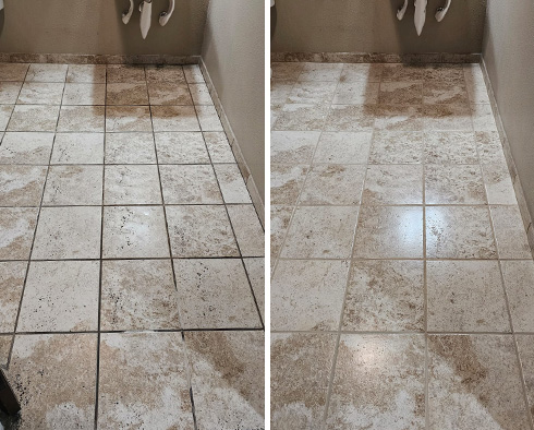 Restroom Floor Before and After a Grout Sealing in Hilton Head Island
