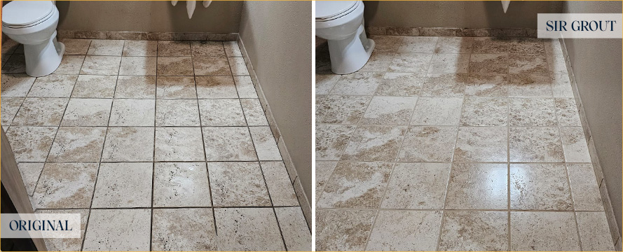 Restroom Floor Before and After a Grout Sealing in Hilton Head Island