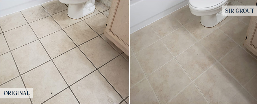 Bathroom Floor Before and After a Grout Cleaning in Port Royal