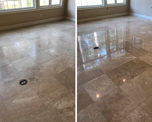 Before and After Picture of a Stone Honing Process in Hilton Head Island, SC