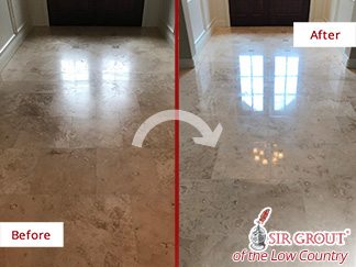 Before and After Picture of a Stone Honing Process in Bluffton, SC 