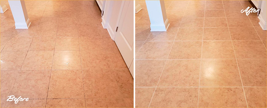 Ceramic Tile Floor Before and After a Grout Sealing in Bluffton, SC