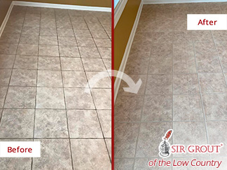 Floor Before and After a Grout Cleaning in Bluffton, SC